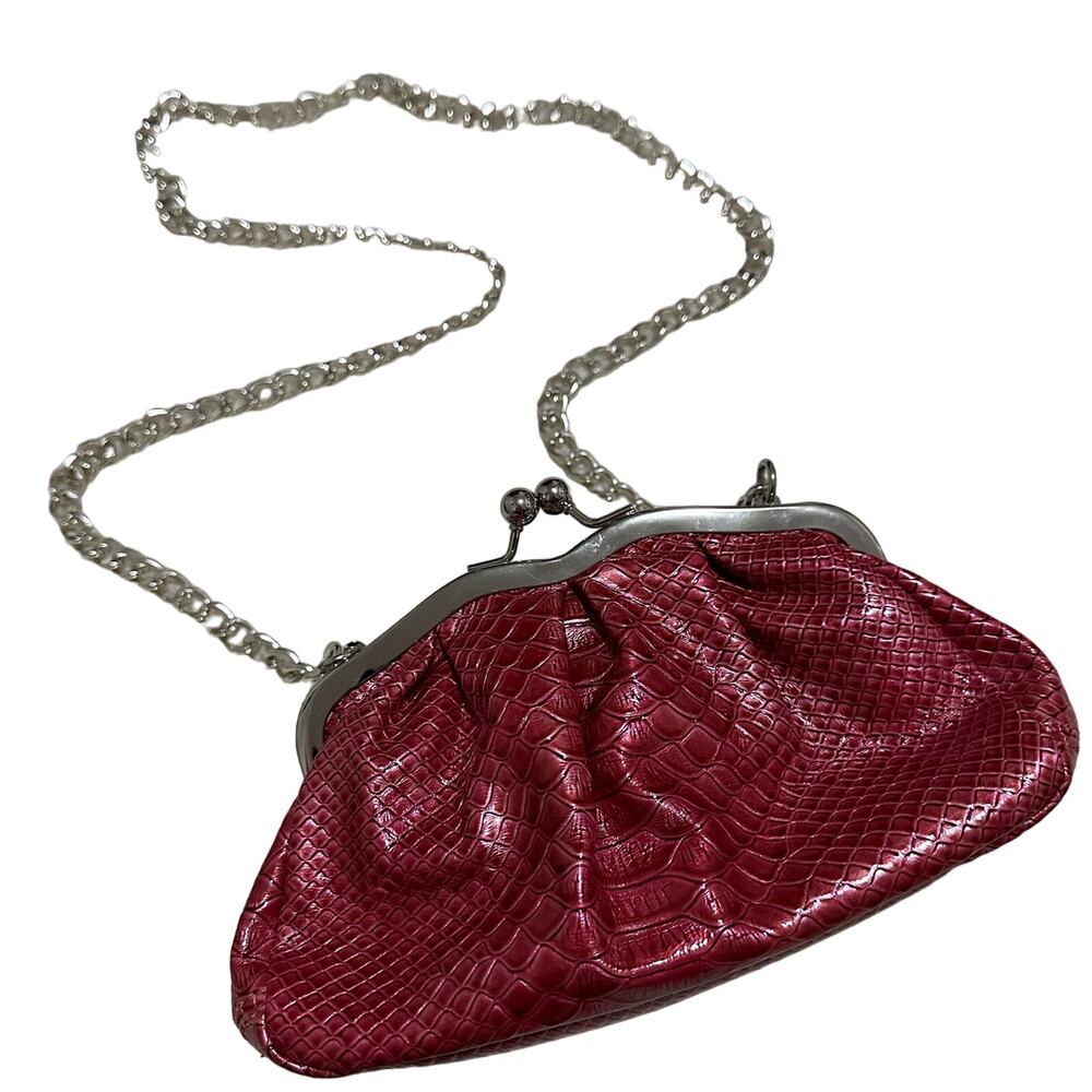 Vintage Faux Snakeskin Red Kiss Lock Shoulder Crossbody Bag Purse Retro Coquette